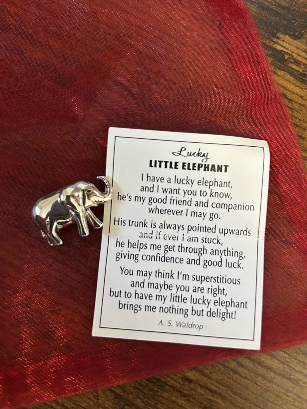 Ganz Lucky Little Elephant Pocket Charm with Poem Card + Red Pouch